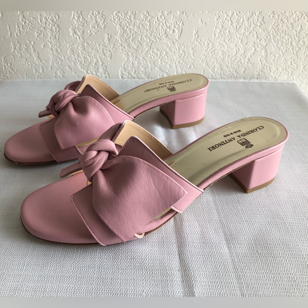 Clorinda Antinori Sandals Pink Leather Block Heel Made in Italy Size 7 $345 - Picture 4 of 12